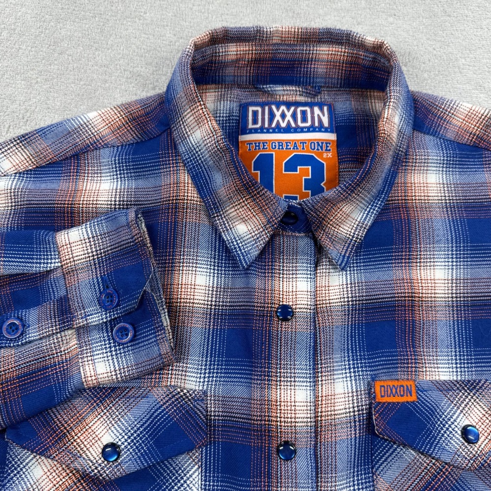 Dixxon Flannel Co Shirt The Great One 13 Women 2X Blue Orange Plaid Snap Front